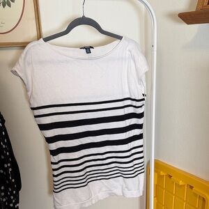 Chaps White Top with Black Horizontal Stripes